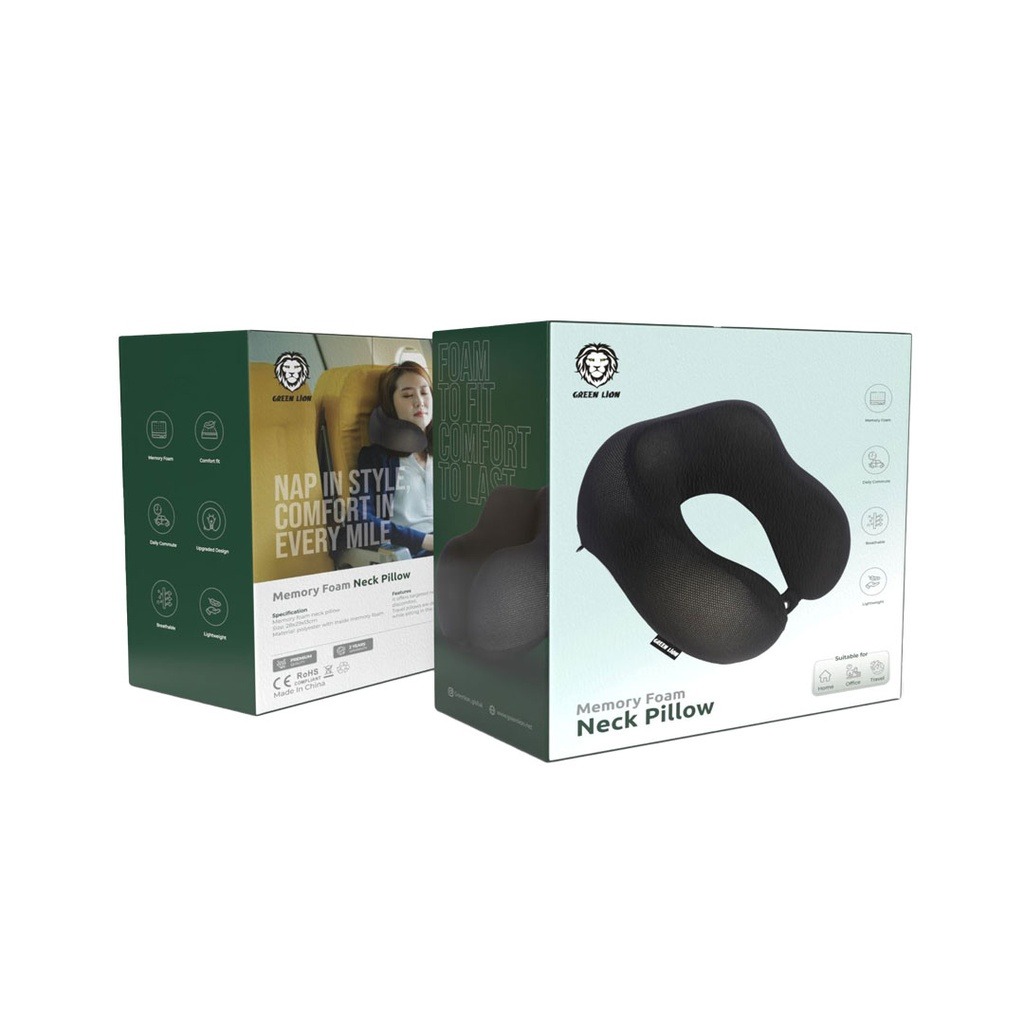 Green Lion Memory Foam Neck Pillow Black