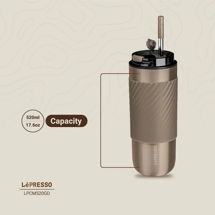Lepresso Coffee Mug with Sleeve and Straw 520ml
