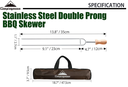  Set Of 8 Pcs Stainless Steel Double Prong BBQ Skewer with Wood Handle and Storage Bag #MK-8