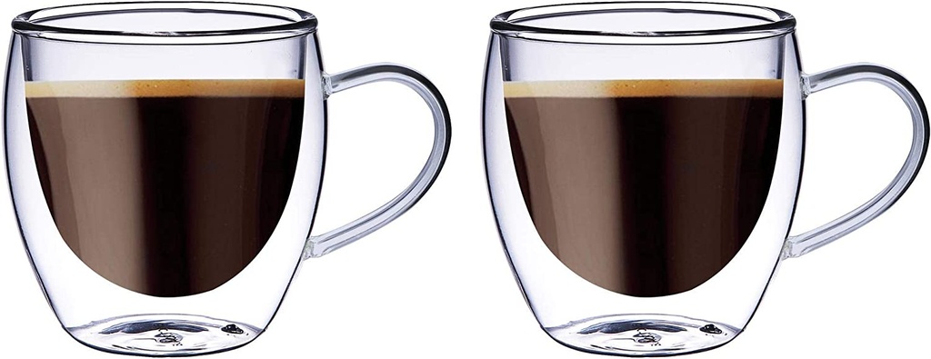 BLACKSTONE Double Wall Glass Tumbler Cups, Suitable for coffee or tea, Coffee cups 2PCS SET 100ML#DH902