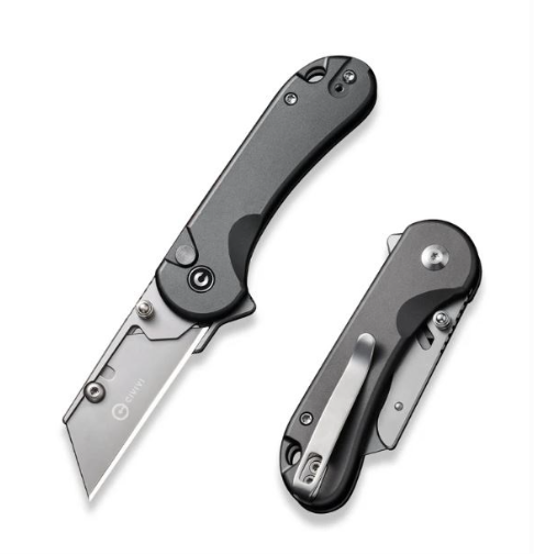 CIVIVI KNIVES ELEMENTUM UTILITY BUTTON LOCK  GRAY ALUMINUM HANDLE #C23039B-4