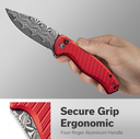 CIVIVI KNIVES STORMHOWL BUTTON LOCK DAMASCUS ,RED ALUMINUM HANDLE #C23040B-DS1