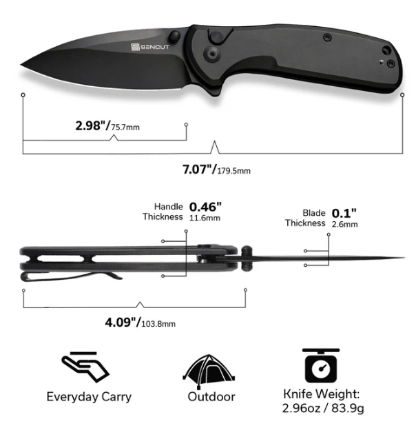 SENCUT ArcBlast Flipper & Button Lock & Thumb Stud Knife Aluminum Handle #S22043B-1