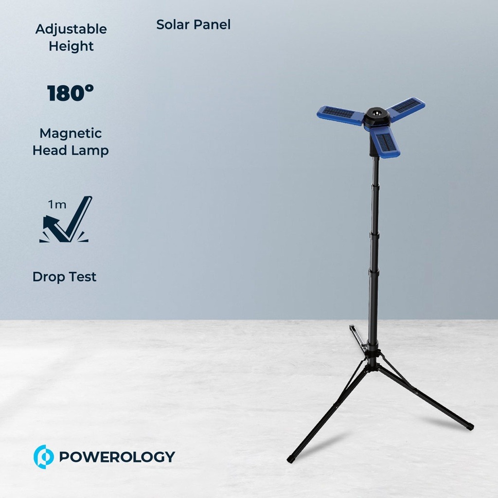 Powerology Camping Solar Foldable Tripod LED Light IPX4 3.7V 2600mAh #PWCSFTLDL