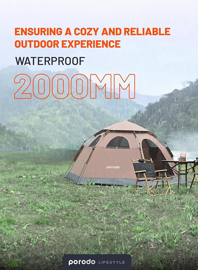 Porodo  Lifestyle 4 Person Easy PopUp Automatic Camping Tent 2000MM #PD-LF4PACT-LTBR