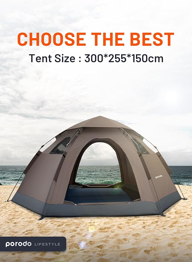 Porodo  Lifestyle 4 Person Easy PopUp Automatic Camping Tent 2000MM #PD-LF4PACT-LTBR