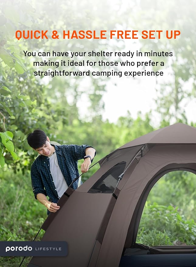 Porodo  Lifestyle 4 Person Easy PopUp Automatic Camping Tent 2000MM #PD-LF4PACT-LTBR