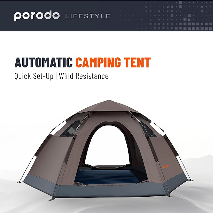 Porodo  Lifestyle 4 Person Easy PopUp Automatic Camping Tent 2000MM #PD-LF4PACT-LTBR