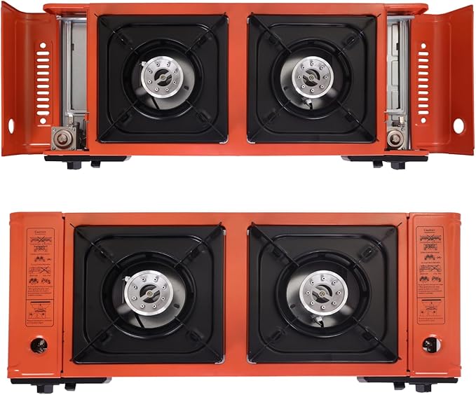 FLAMEKRAFT PORTABLE DOUBLE BURNER GAS STOVE  WITH BACK COVER