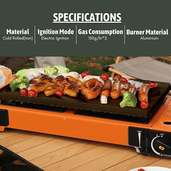 FLAMEKRAFT PORTABLE DOUBLE BURNER GAS STOVE  WITH BACK COVER
