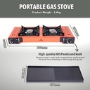 FLAMEKRAFT PORTABLE DOUBLE BURNER GAS STOVE  WITH BACK COVER