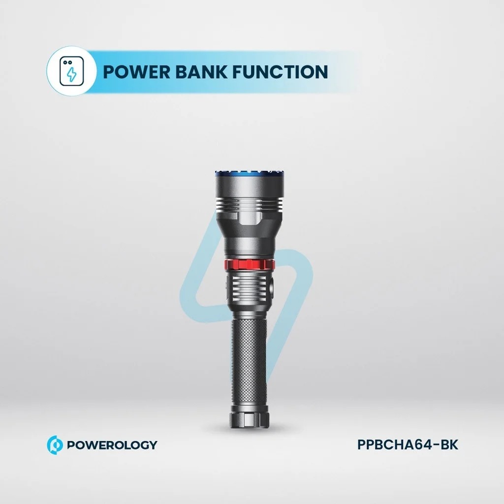 Powerology  1000LM/900M Rechargeable LED Flash Light #PPBCHA64-BK