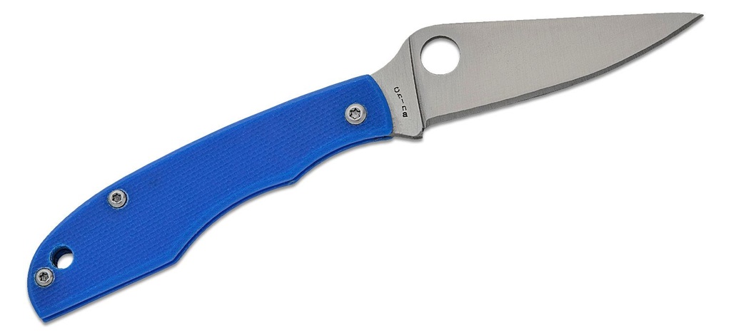 Spyderco GrassHopper Miniature Slipjoint 12C27 Satin Plain Blade, Blue G10 Handles #C138GBLP