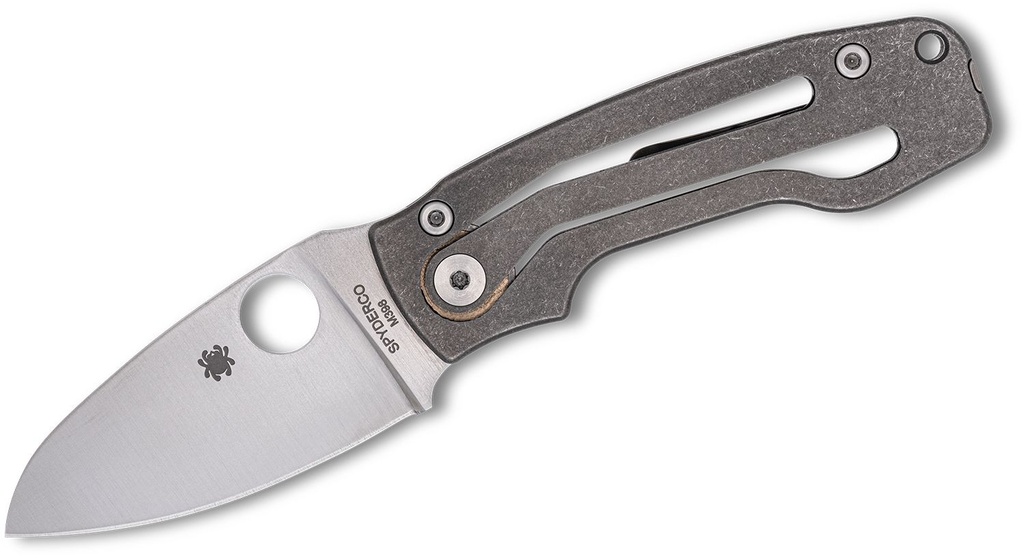 Spyderco PITS 2 Slipjoint M398 Satin Drop Point Blade, Skeletonized Titanium Handles #C269TIP