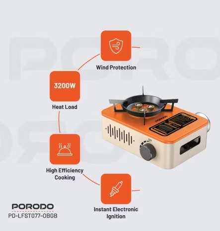 Porodo Lifetsyle  3200W Portable Burner Gas Stove #PD-LFST077-OGBG