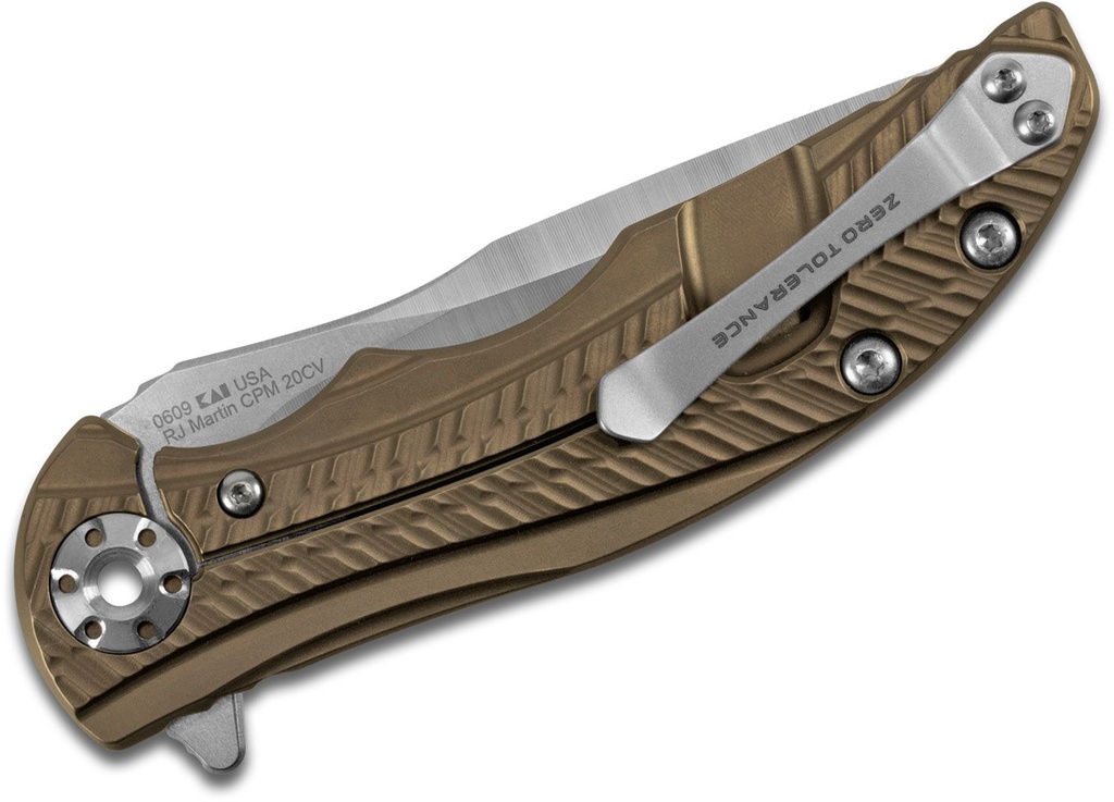 ZT Folding Knife CPM-20CV Two-Tone Blade, Bronze Anodized Titanium Handles #0609