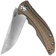 ZT Folding Knife CPM-20CV Two-Tone Blade, Bronze Anodized Titanium Handles #0609