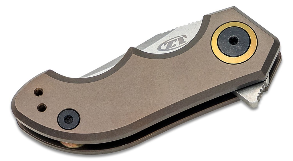 ZT Folding Knife Tim Galyean Flipper Knife CPM-20CV Stonewashed Blade, Bronze Titanium Handles #ZT0022TIBRZ