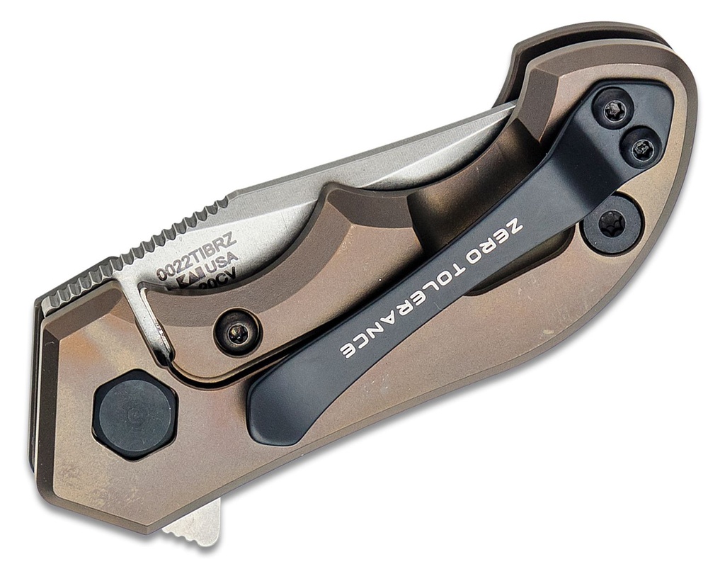 ZT Folding Knife Tim Galyean Flipper Knife CPM-20CV Stonewashed Blade, Bronze Titanium Handles #ZT0022TIBRZ