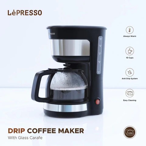 LePresso Drip Coffee Maker with Glass Carafe 1.25L 1000W - Black