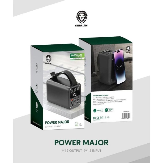 Green Lion Power Major Power Bank 60000mAh PD 20W USB 22.5W - Black