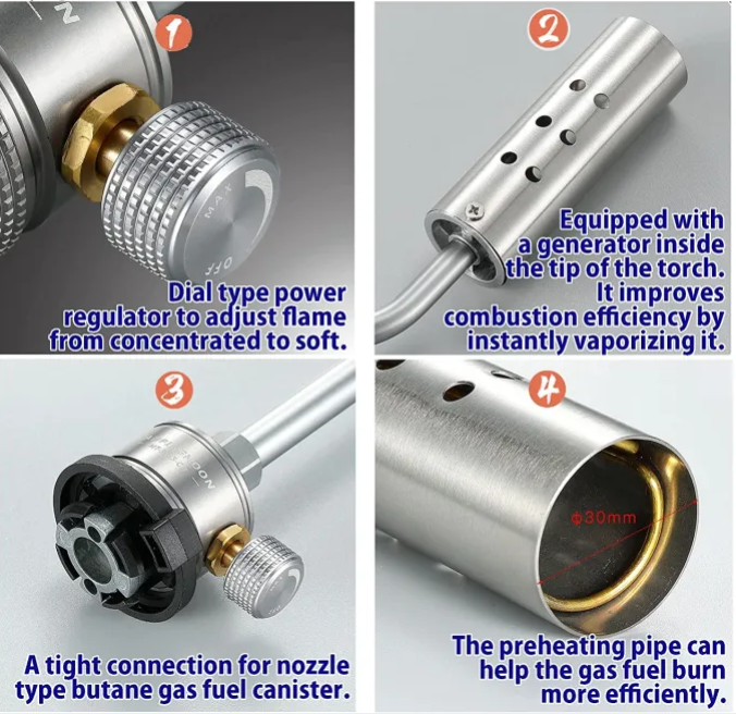 Butane Torch High Power Camping Kitchen Cooking Flame Adjustable #MT-3915-CB