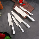 Samura HARAKIRI Set of 5 kitchen knives WITH WHITE HANDLES Paring, Utility, Nakiri, Santoku, Chef's knife #SHR-0250AW