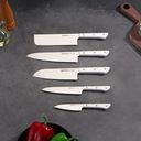 Samura HARAKIRI Set of 5 kitchen knives WITH WHITE HANDLES Paring, Utility, Nakiri, Santoku, Chef's knife #SHR-0250AW