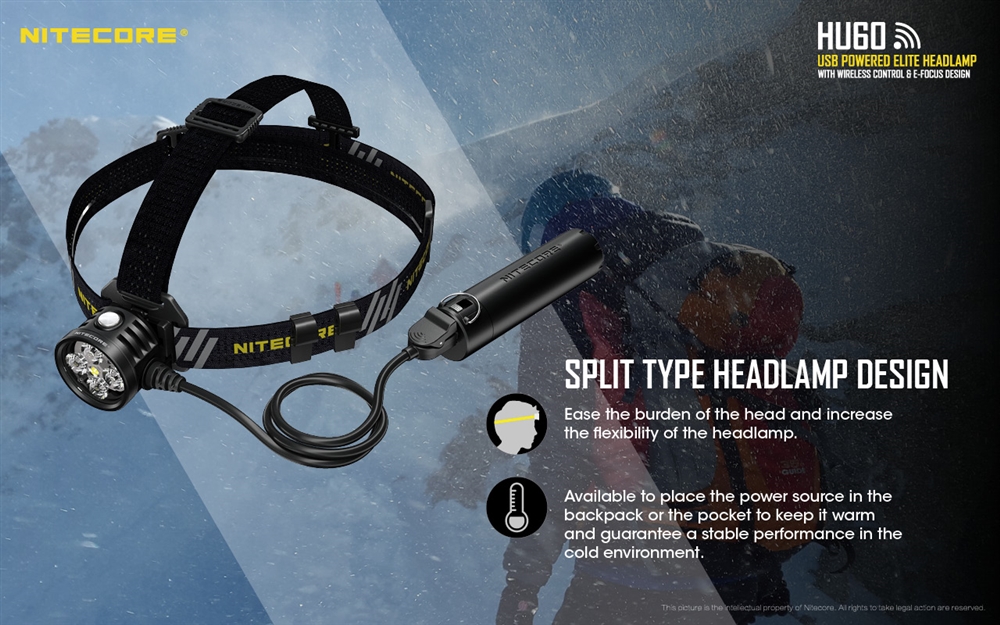 Nitecore HU60+NPB1 1600 Lumen Focusable Rechargeable Headlamp with powerbank 5000mah