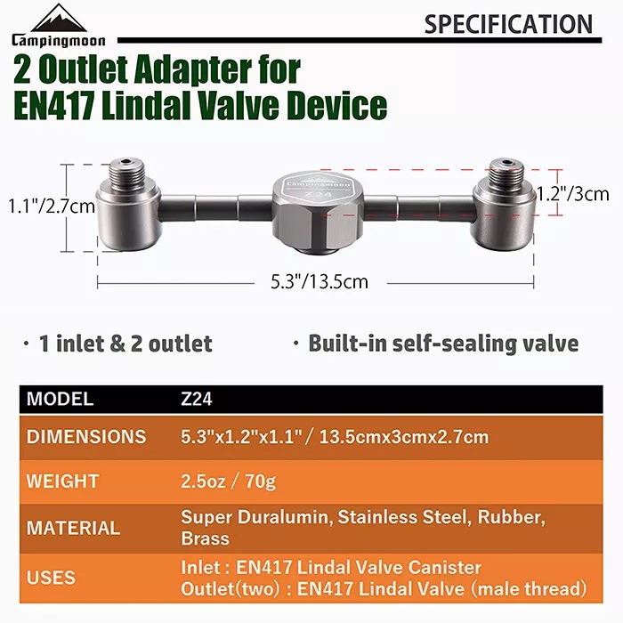 2 Outlet Adapter for EN417 Lindal Valve Canister Device Camping Lantern #Z24