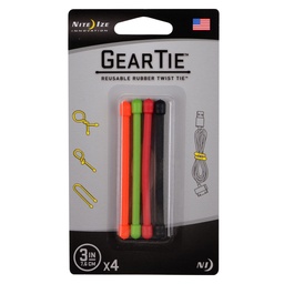 [03143] Nite Ize GT3-4PK-A1 Gear Tie 3"" - Asst. 4PK Orange, Green, Red & Black **EOL**" NI5002