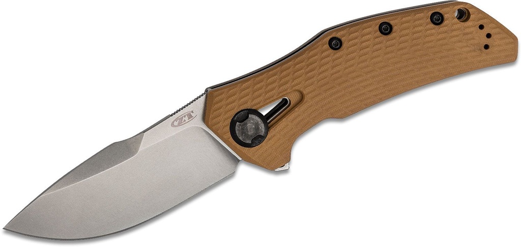 ZT Folding Knife Stonewashed CPM-20CV Blade, Coyote Tan G10 & Titanium Handles #ZT0308