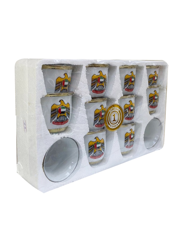 Large White UAE Emblem Cup Set Of 12 Pieces Omega O-ACC150/UAE