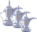 Al Saif 3 Pieces Stainless Steel Arabic Coffee Dallah Set, 26/32/48 OZ, Silver #5657-G1-SG3