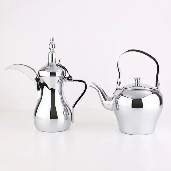 Marhaba Dallah and Tea pot Set Chrome Medium from Alsaif #5422/MC