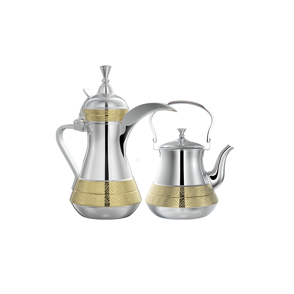 Marhaba Salma Dallah and Tea pot Set Chrome Medium from Alsaif #K55726-MT