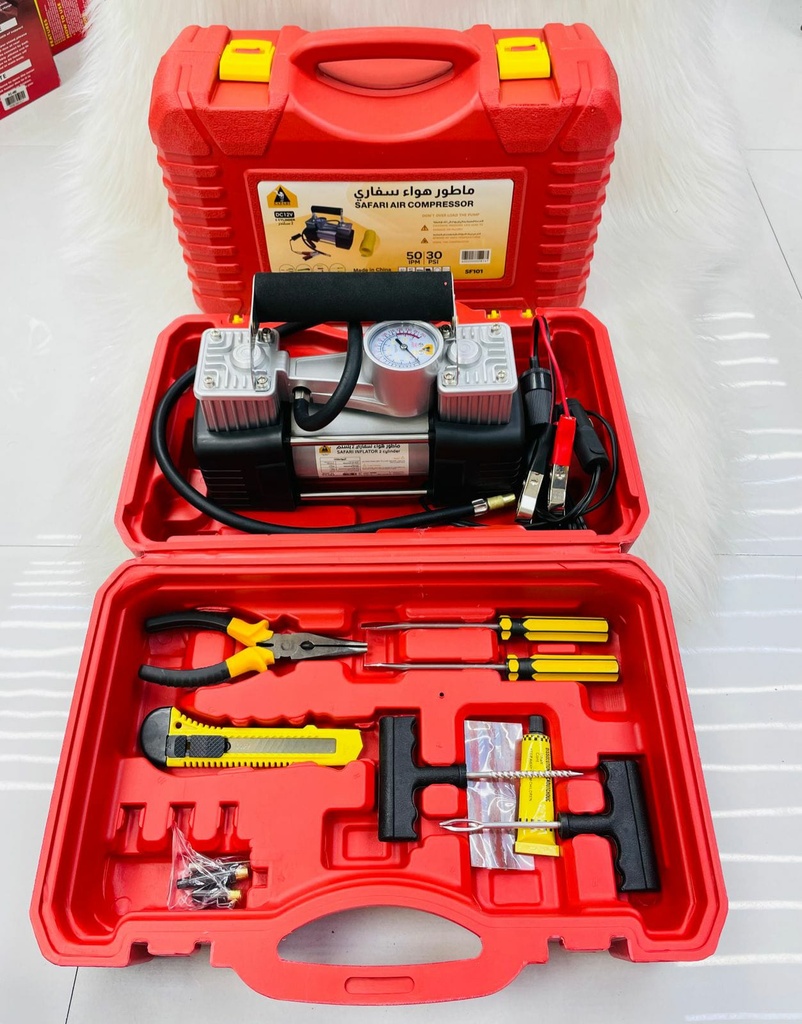 Air Compressor 2 Cylinder with Red Box & Tyre Tools
