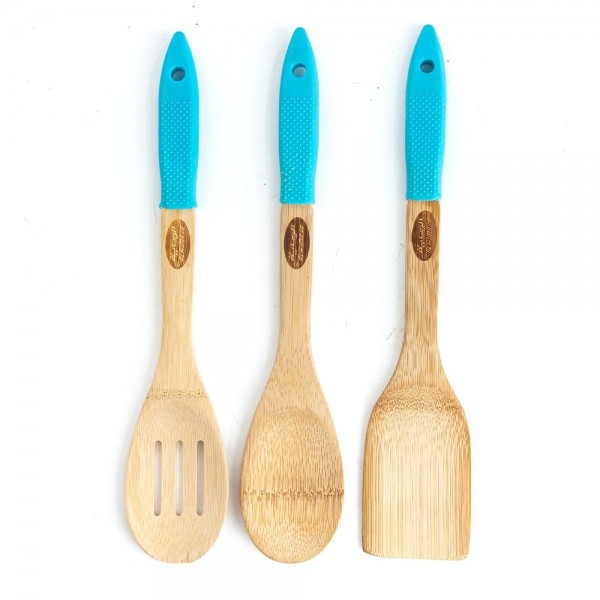 KITCHEN BAMBOO UNTENCILS SET OF 3 PCS WITH SILICONE HANDLE FROM AL-RIMAYA #22-3011