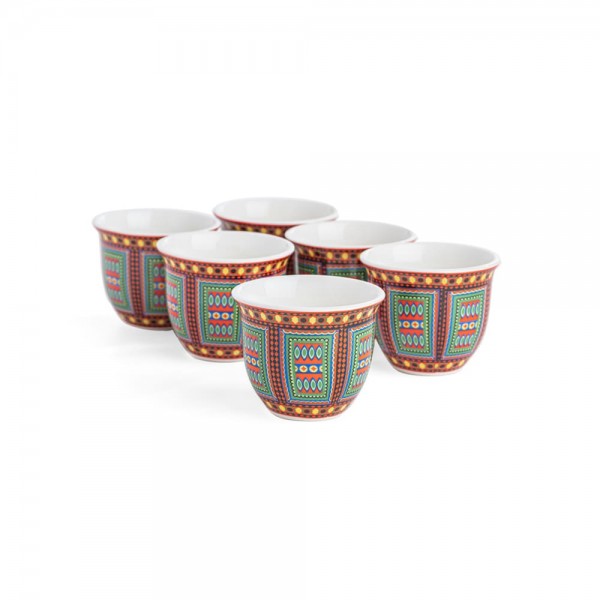 Gahwa Cup Set of 6 Pieces 65CC Red Pattern from Al Rimaya #22-3530