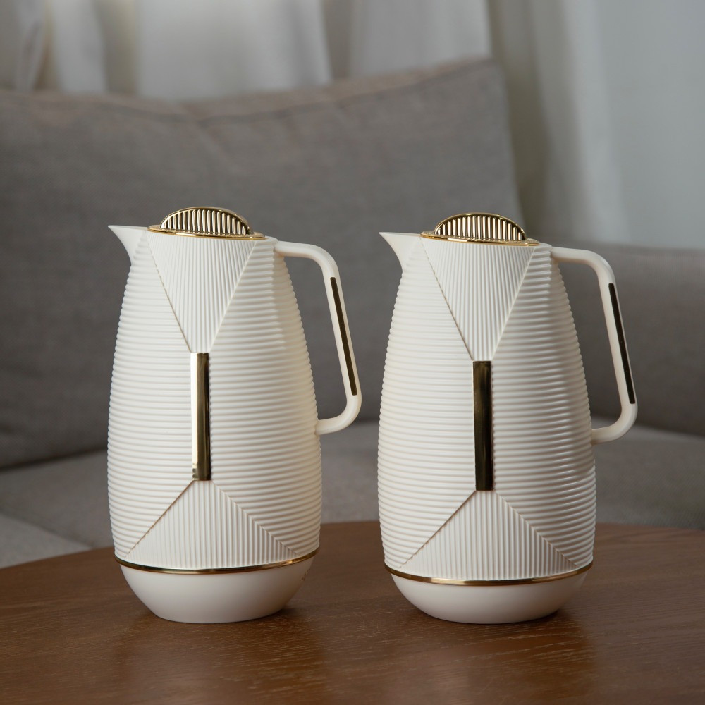 Deva Thermos 2 pcs set of 1 Liter from Alsaif Light Grey & Gold #k191615-2MLSGG