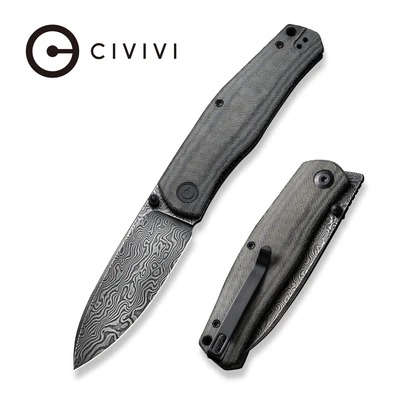 CIVIVI Sokoke Front Flipper & Thumb Stud Knife Damascus Blade Micarta Handle #C22007DS1