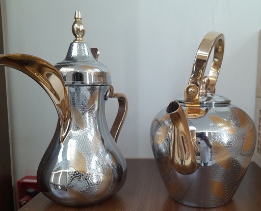 [05875] Marhaba Timaa Dallah and Tea pot Set Chrome Medium from Alsaif #K55740-MT