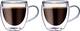 [05910] BLACKSTONE Double Wall Glass Tumbler Cups, Suitable for coffee or tea, Coffee cups 2PCS SET 100ML#DH902