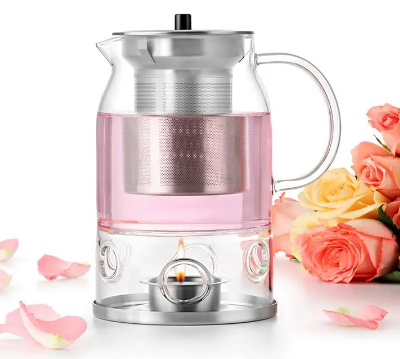 Al Samadoy Heat Resistant Glass Tea Pot With Candle Holder 600 ml #96093/4/2