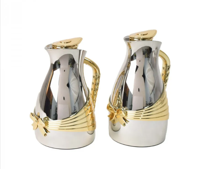 Mayas Thermos 2 pcs set of 1/0.7 liter Golden Light Grey from Alsaif #K1230104/2NG