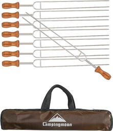 [06594]  Set Of 8 Pcs Stainless Steel Double Prong BBQ Skewer with Wood Handle and Storage Bag #MK-8