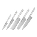 Samura HARAKIRI Set of 5 kitchen knives WITH WHITE HANDLES Paring, Utility, Nakiri, Santoku, Chef's knife #SHR-0250AW