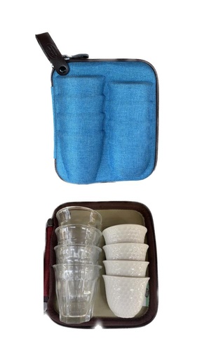 [07345] Set of 8 pcs , 4 Coffee Cups & 4 Tea Cups With Color Bag #22-415/6 (Blue)