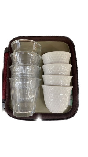 [07347] Set of 8 pcs , 4 Coffee Cups & 4 Tea Cups With Color Bag #22-415/6 (Grey)