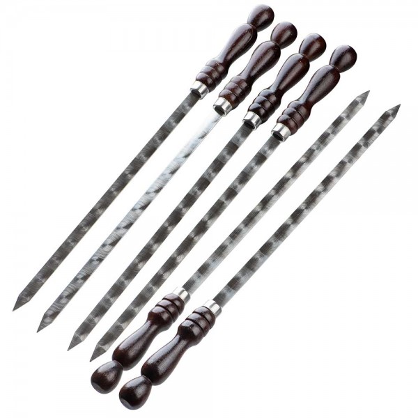 6PCS BBQ SKEWERS - SS + WOODEN HANDLE FROM ALRIMAYA #22-4197